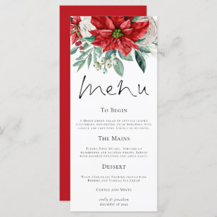 Menu Mariage de Noël Rouge Poinsettias Foliage