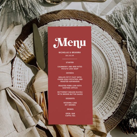 Menu Mariage de Noël rouge profond