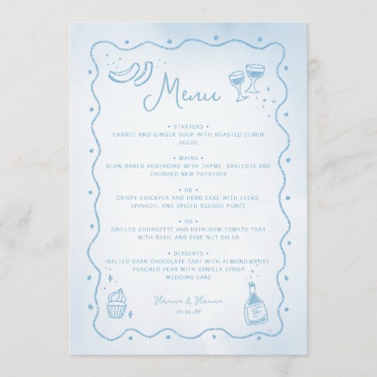 Menu Mariage de nourriture Whimsical Light Bleu main ti (Devant)