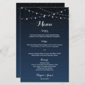 Menu Mariage de nuit bleu étoile de la Marine céle (Devant / Derrière)