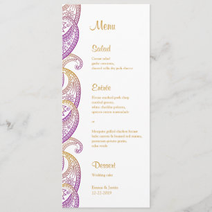 Menu Mariage de Paisley indien violet et or