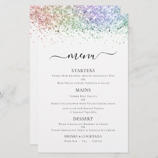 Menu Mariage de Parties scintillant arc-en-ciel él (Devant / Derrière)