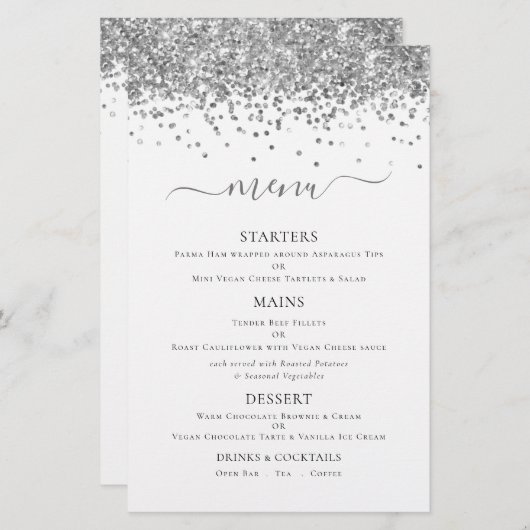 Menu Mariage de Parties scintillant argentée écono (Devant / Derrière)