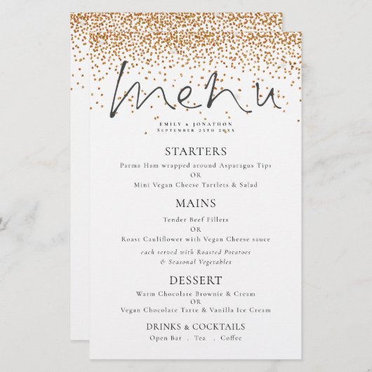 Menu Mariage de Parties scintillant Gold Script él (Devant / Derrière)