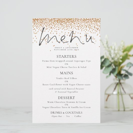Menu Mariage de Parties scintillant Gold Script él (Debout devant)