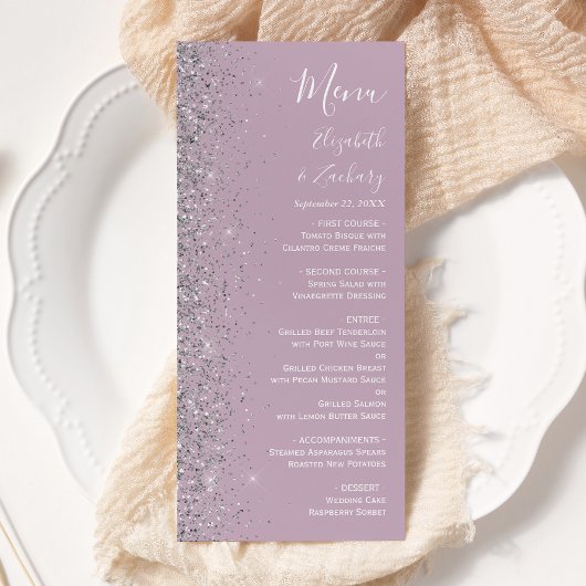 Menu Mariage de Parties scintillant moderne Dusty Purpl