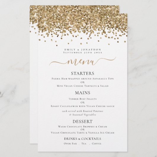 Menu Mariage de Parties scintillant Or Élégant Bud (Devant / Derrière)