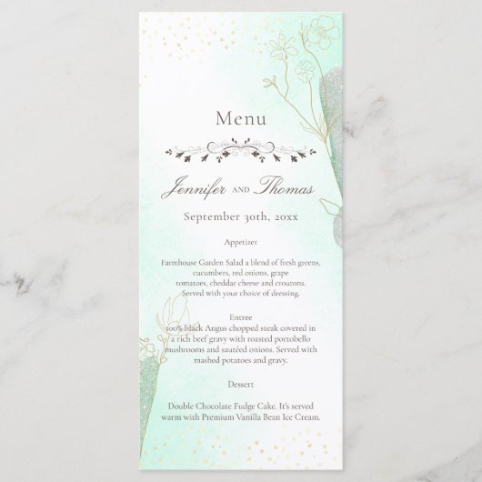 Menu Mariage de Parties scintillant végétale verte (Devant)