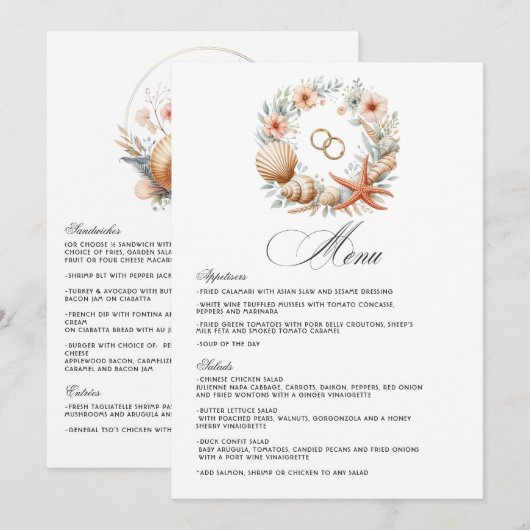 Menu Mariage de plage Chic Côté Mer (Devant / Derrière)