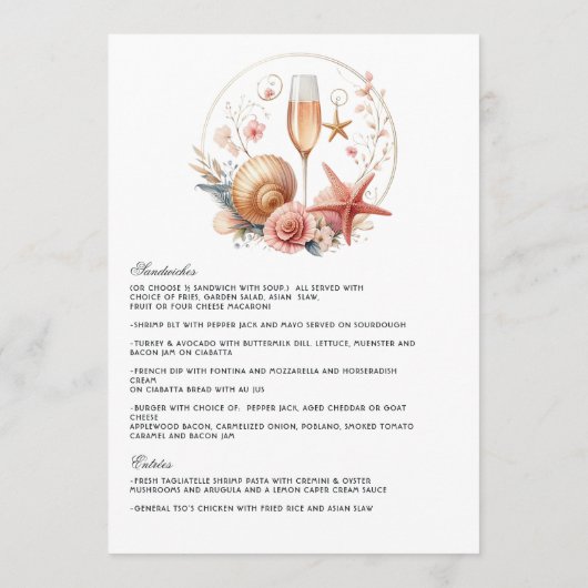 Menu Mariage de plage Coastal Chic (Dos)
