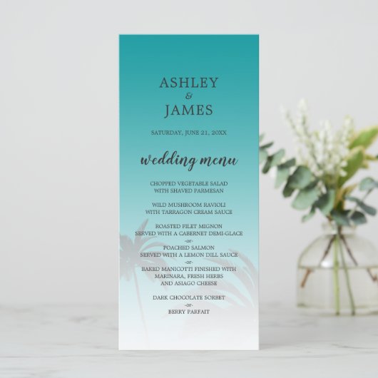 Menu Mariage de plage de Palm Tree Tropical Vert (Debout devant)
