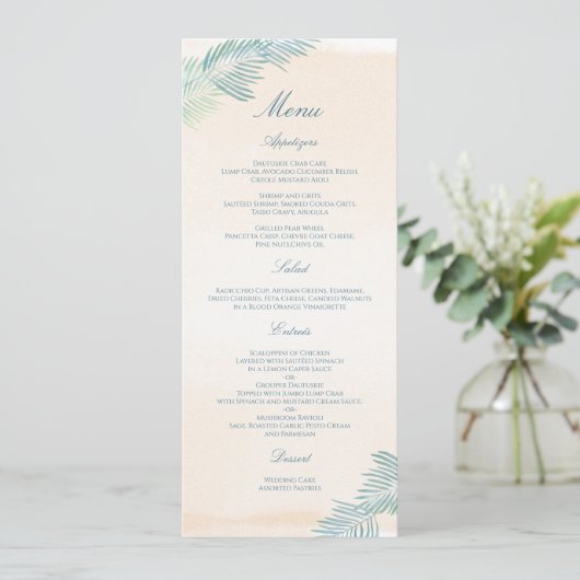 Menu Mariage de plage de sable et de palmiers (Debout devant)