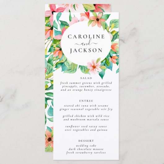 Menu Mariage de plage fleurie tropicale (Devant / Derrière)