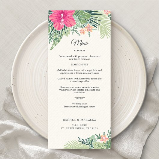Menu Mariage de plage florale tropicale