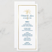 Menu Mariage de plage Tropical Blue Gold Palm Tree (Devant / Derrière)