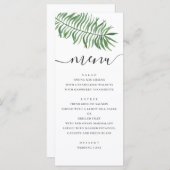 Menu Mariage de plage tropicale aquarelle. Palmier vert (Devant / Derrière)