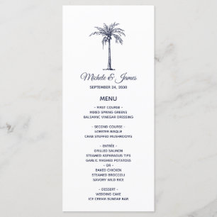 Menu Mariage de plage tropicale avec palmier bleu marin