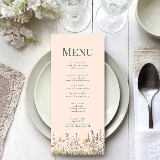 Menu Mariage de pré-prairie Fleur sauvage Peach Fu