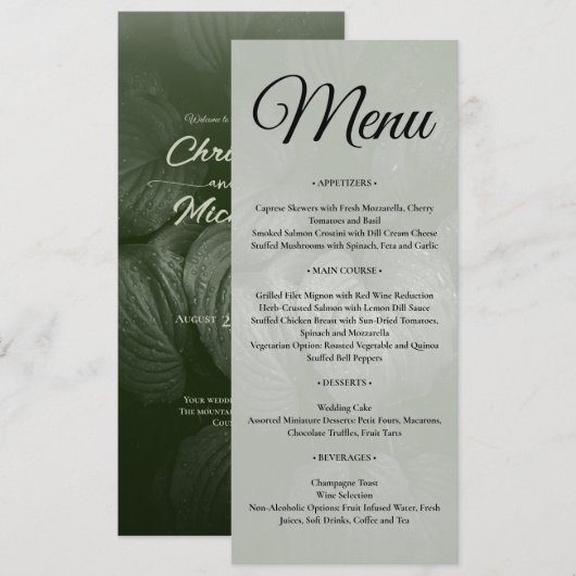 Menu Mariage de printemps à la feuille verte (Devant / Derrière)