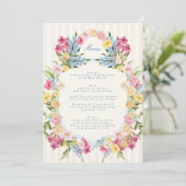 Menu Mariage de printemps à monogramme floral bleu fran (Debout devant)