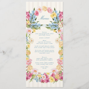 Menu Mariage de printemps floral bleu élégant français
