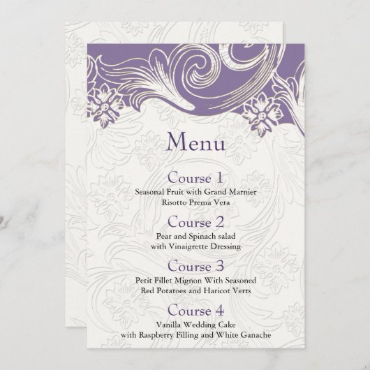 Menu Mariage de printemps floral violet et blanc (Devant / Derrière)