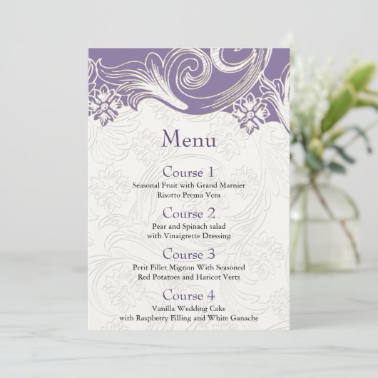 Menu Mariage de printemps floral violet et blanc (Debout devant)