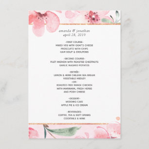 Menu Mariage de printemps géométrique en fleurs de ceri