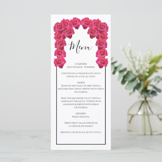 Menu Mariage de roses roses rustiques (Debout devant)
