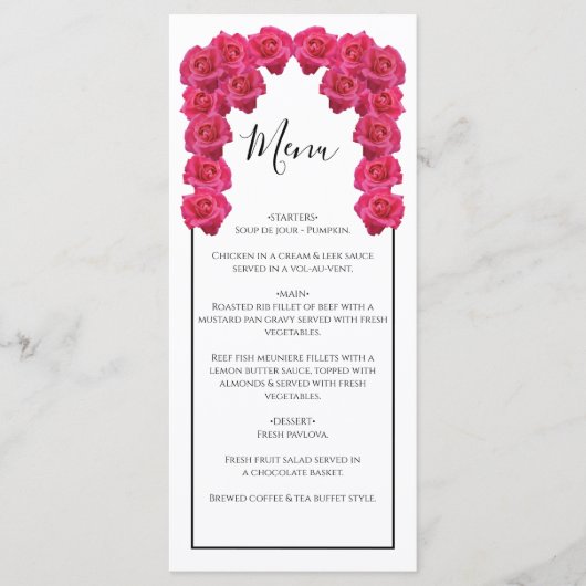 Menu Mariage de roses roses rustiques (Devant)