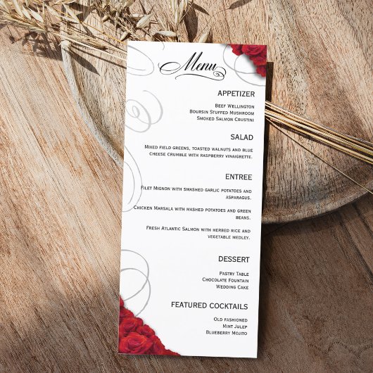 Menu Mariage de Roses Rouges Flourdissantes