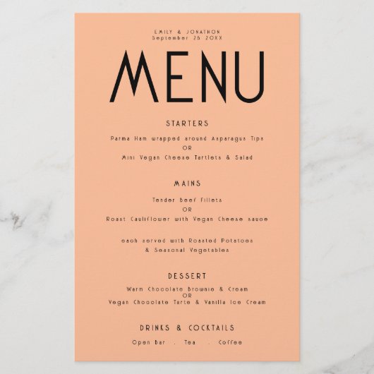 Menu Mariage de saisie de texte simple budget (Devant)