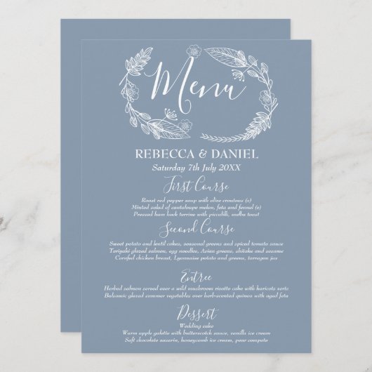 Menu Mariage de script à main Rustique de la Garland Fl (Devant / Derrière)