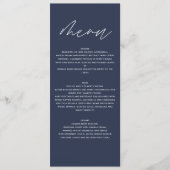 Menu Mariage de script botanique moderne bleu marine (Devant)
