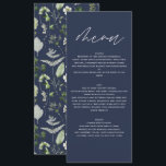 Menu Mariage de script botanique moderne bleu marine<br><div class="desc">Menu rustique moderne et naturel monochrome vert floral et botanique mariage. Avec de beaux textes de script et de sauge vert,  gris,  bleu marine et blanc feuillage aquarelle détails. Cette collection de mariages modernes saura vous séduire par le style de votre grand jour.</div>