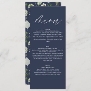 Menu Mariage de script botanique moderne bleu marine