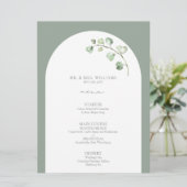 Menu Mariage de script botanique moderne Sage Green Arc (Debout devant)