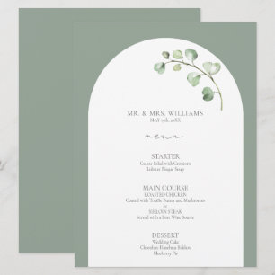 Menu Mariage de script botanique moderne Sage Green Arc
