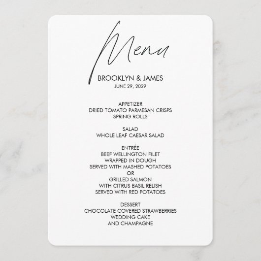 Menu Mariage de script clair blanc (Devant)