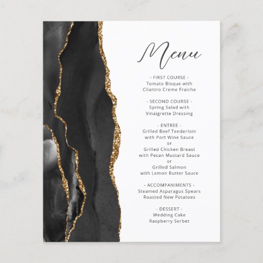 Menu Mariage de script d'agate d'or noir budget (Devant)