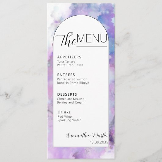 Menu Mariage de script d'aquarelle minimale (Devant)