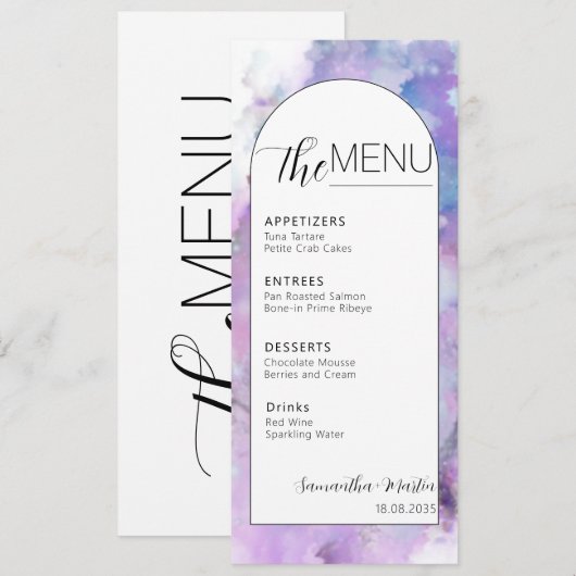 Menu Mariage de script d'aquarelle minimale (Devant / Derrière)