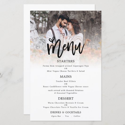 Menu Mariage de script d'art photo budget (Devant / Derrière)