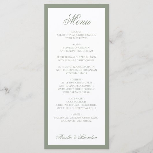 Menu Mariage de script de bordure verte de la page élég (Devant)