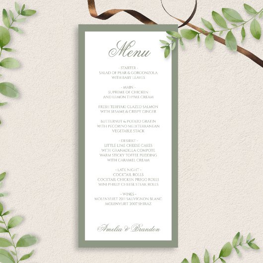 Menu Mariage de script de bordure verte de la page élég