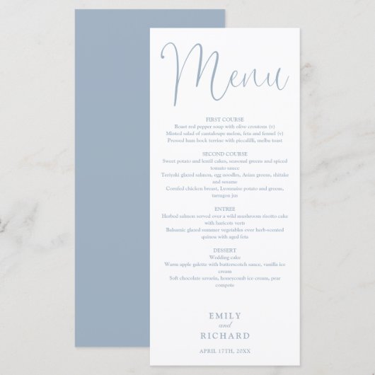 Menu Mariage de script de calligraphie bleu foncé (Devant / Derrière)