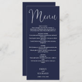 Menu Mariage de script de calligraphie bleu marine (Devant / Derrière)