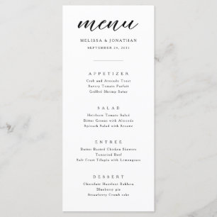 Menu Mariage de script de calligraphie minimaliste mode