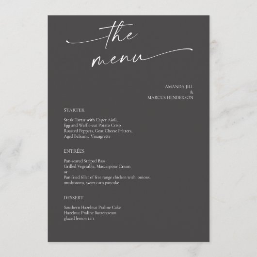 Menu MARIAGE de script de calligraphie moderne BLAIRE (Devant)
