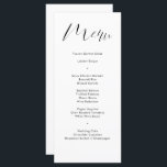 Menu Mariage de script de calligraphie noir blanc délic<br><div class="desc">Cette carte de menu mariage moderne en noir et blanc présente une calligraphie moderne et délicate et une typographie simple pour votre menu mariage. Parfait pour un mariage moderne mais classique ou autre événement, mariage avec un thème noir et blanc ou mariage élégant. À l'arrière, vous avez la place pour...</div>
